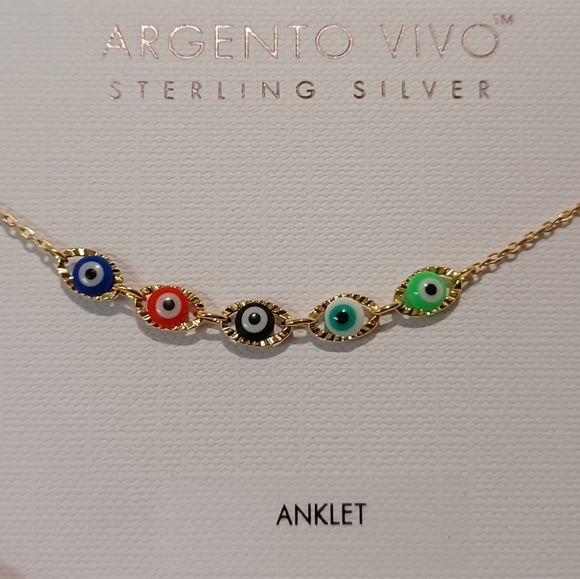 ARGENTO VIVO STERLING SILVER GOLD PLATED EVIL EYE PROTECTION COLOR BEADS ANKLET - Picture 9 of 14